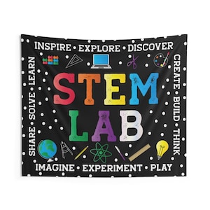 Stem Lab Classroom Wall Tapestry Hanging Banner for Class Decoration, Library Decor Sign, School Door