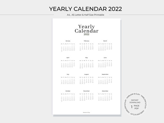 Yearly Calendar Printable Insert Instant Digital Download | Etsy