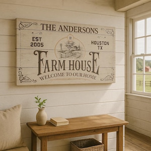 Custom Farmhouse Canvas Art, Personalized Family Name Sign, Rustic Home Wall Decor, Vintage Farmhouse Welcome Sign