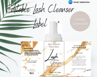 Lash Shampoo Label, Lash Bath Labels, Eyelash Extension Cleanser, Lash Cleanser Editable through Canva