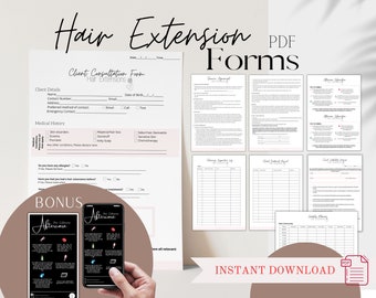PDF Hair Extensions Contract, Hair Extensions Consultation Form, Hair Extension Agreement, Hair Extensions After Care Card