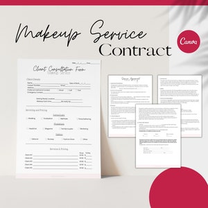 Makeup Service Contract Template - Makeup Service Form, Makeup Artist Form, MUA Contract, Freelance Makeup Artist Bridal Makeup Contract
