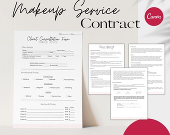 Makeup Service Contract Template - Makeup Service Form, Makeup Artist Form, MUA Contract, Freelance Makeup Artist Bridal Makeup Contract
