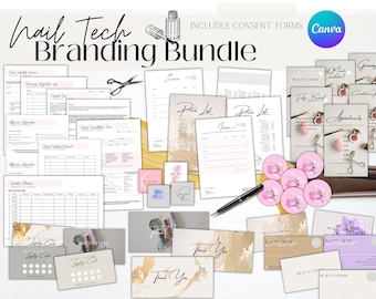 Nail Tech Branding Bundle, Nail Consent Form, Nail Instagram Templates, Aftercare Advice, Business card, Loyalty Card, Editable, DIY