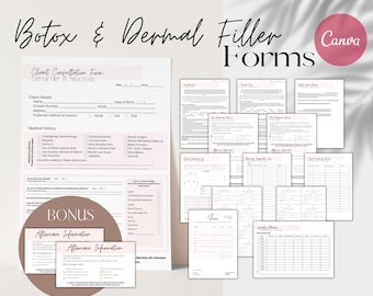 Editable Botox, Botulinum Toxin, Dermal Filler, Consent Form, Consultation Form, Treatment Record, Pre-treatment Advice, Aftercare Advice
