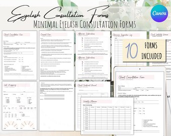 Editable Eyelash Consultation Form, Consent Form, Patch Test, Photo Video Release, Lash Mapping, Eyelash Aftercare Advice, Minimal, Canva