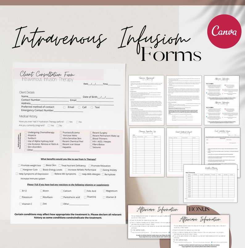 IV Therapy Intake, Consent, and Aftercare Form, Intravenous Therapy ...