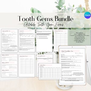 Tooth Gem Consent Form, Tooth Gem Waiver, Tooth Gem Aftercare, Teeth Jewelry, Consultation, Weekly Planner Bundle, Editable