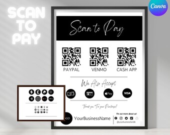 Editable QR Code Sign,   Scan To Pay Sign, Printable Payment Sign, Scan to Pay Template, Scan To Paypal, Venmo, CashApp, Instant Download