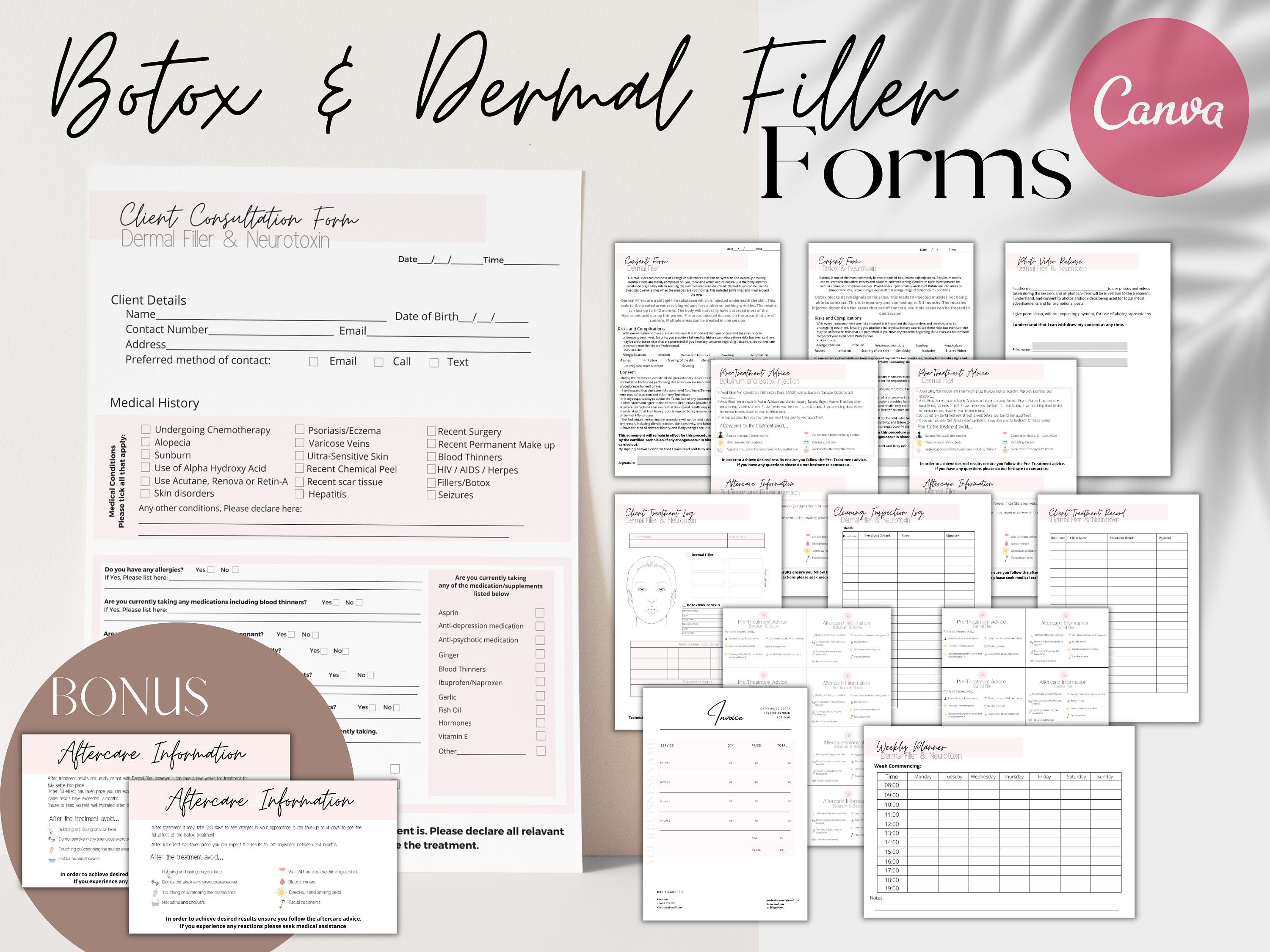 Editable Botox Botulinum Toxin Dermal Filler Consent Form - Etsy UK