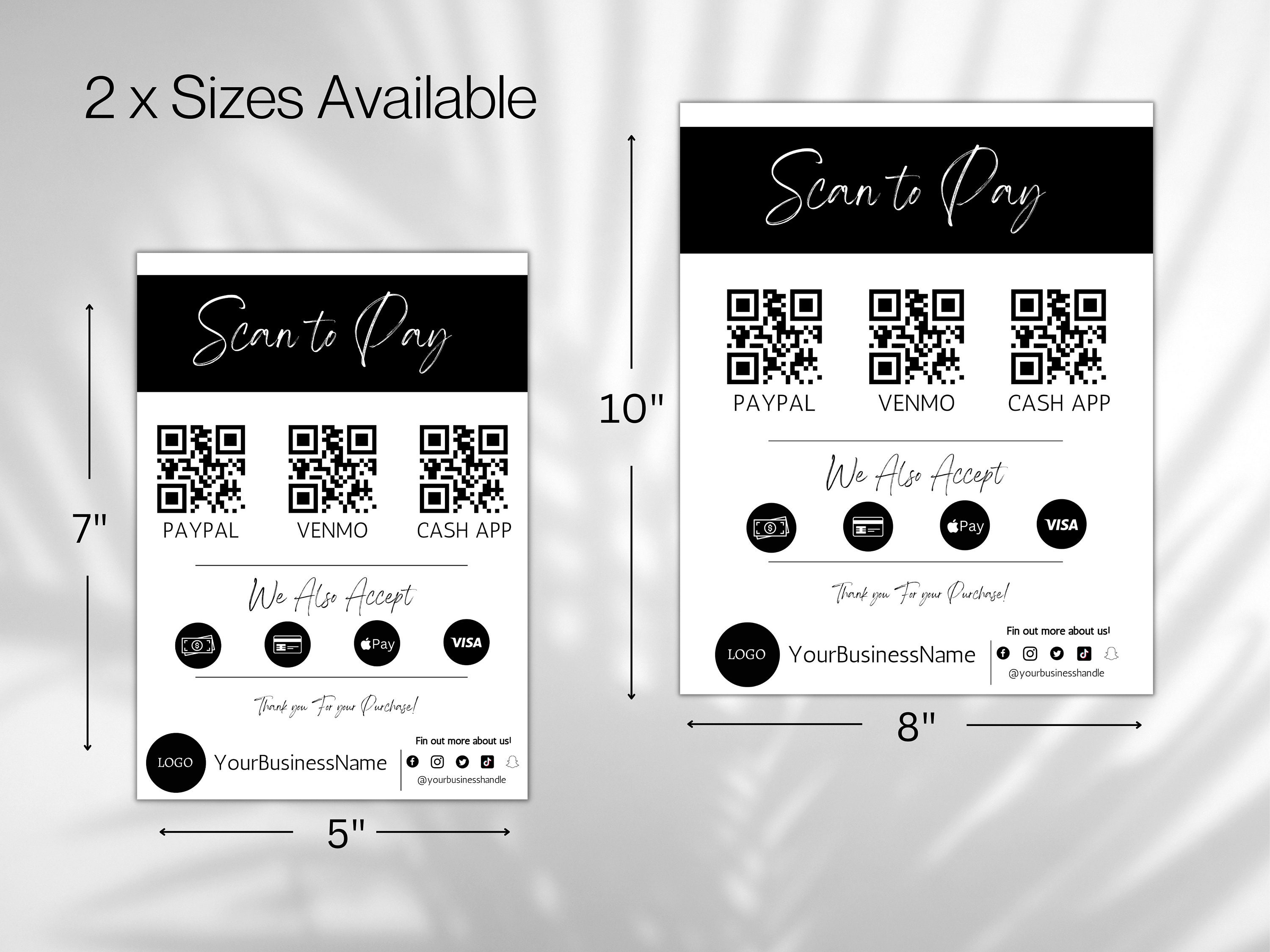 Editable qr code sign scan to pay sign printable payment etsy