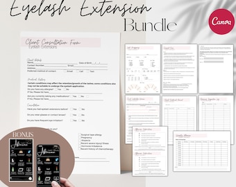 編集可能なまつ毛相談フォーム、同意書、パッチテスト、写真動画リリース、まつ毛マッピング、Canvaで編集可能