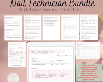 Nail Consultation Form, Nail Technician Form, Client Intake, Manicure, Pedicure, Salon & Spa Form, Editable in Canva