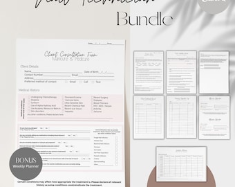 Formularz konsultacji paznokci, formularz technika paznokci, przyjęcie klienta, manicure, pedicure, formularz salonu i spa, edytowalny w Canva