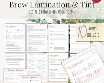 Editable Brow Lamination and Tint Consultation Form Bundle, Consent Form, Patch Test Form, Photo Video Release
