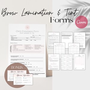 Bewerkbare bundel voor wenkbrauwlaminering en tintadviesformulier, toestemmingsformulier, patchtestformulier, fotovideo-release