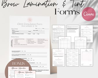 Editable Brow Lamination and Tint Consultation Form Bundle, Consent Form, Patch Test Form, Photo Video Release