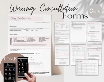 Waxing Consultation Bundle, Consent form, Waxing Aftercare, Waxing Patch Test, Digital Form, Editable, Canva