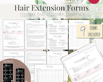 EDITABLE Hair Extensions Contract, Hair Extensions Consultation Form, Hair Extension Agreement, Hair Extensions After Care Card, Canva