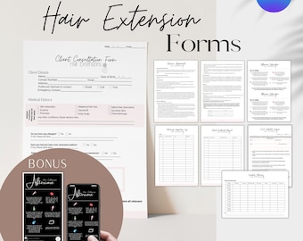 EDITABLE Hair Extensions Contract, Hair Extensions Consultation Form, Hair Extension Agreement, Hair Extensions After Care Card, Canva