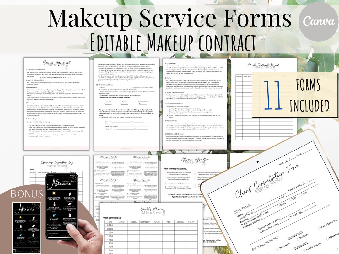 Makeup Service Contract Template Makeup Service Form Makeup Etsy
