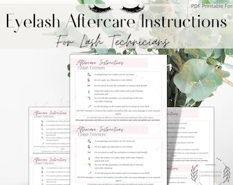 Eyelash Aftercare Advice, Lash Technicians, Printable Form, Aftercare Advice for Lash Techs