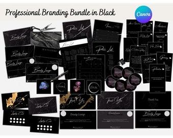 MIL 30+ Branding Kit Set Bundle Templates, Printable, Editable, Digital, Price List Lash, Brow, Nails Business, Beauty Salon Social, Black