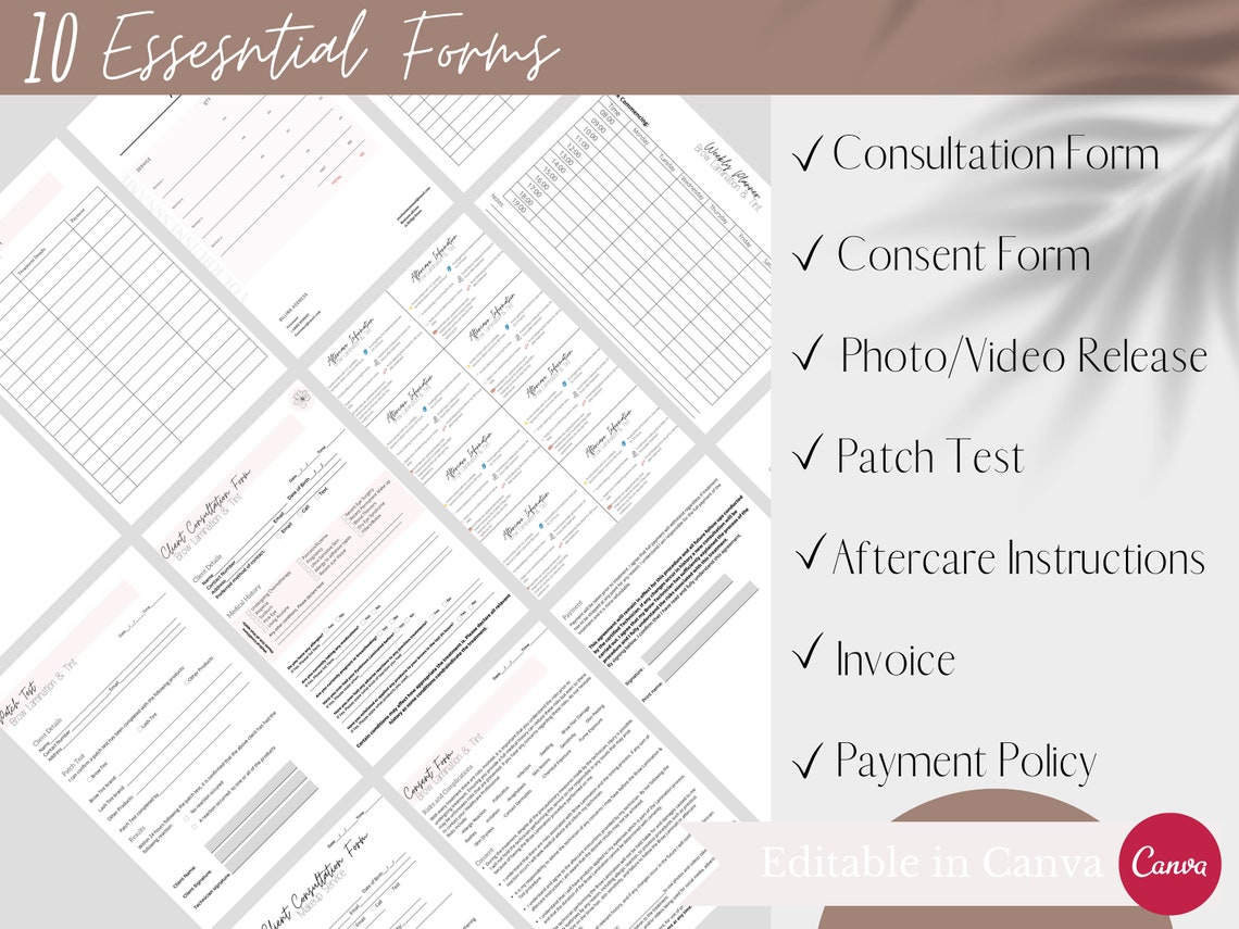 Editable Brow Lamination and Tint Consultation Form Bundle, Consent ...