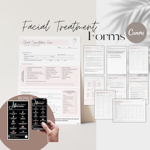 Facial Treatment Forms - Editable Esthetician Templates, Printable Skincare Consent Forms, Facial Consultation Form, Beauty Salon Forms,