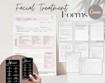 Facial Treatment Forms - Editable Esthetician Templates, Printable Skincare Consent Forms, Facial Consultation Form, Beauty Salon Forms,