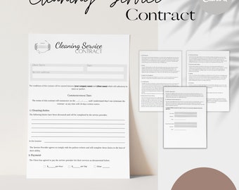 Cleaning services agreement, Cleaning services contract, Residential cleaning agreements, Commercial Janitorial Contract, Editable, Canva