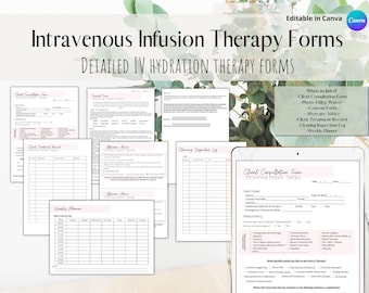 IV Therapy Intake, Consent, and Aftercare Form, Intravenous Therapy Consultation, IV Hydration Therapy Form, IV Drip, Editable, Canva