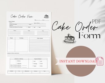 PDF Cake Order Form, Bakery Order Form Printable, Cookie order form, Small Business Forms, Business Templates, Instant Download
