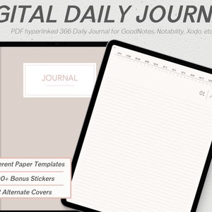 Hyperlinked Digital Daily Journal for Goodnotes, 366 Day Lined Journal, Daily Digital Diary, Bonus Digital Stickers and Alternate Covers
