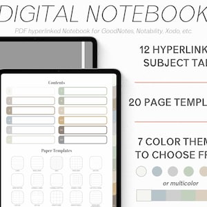 12 Tab Digital Notebook for iPad and Android, Goodnotes Digital Notebook, Digital Hyperlinked Notebook, Portrait Notebook for Notetaking