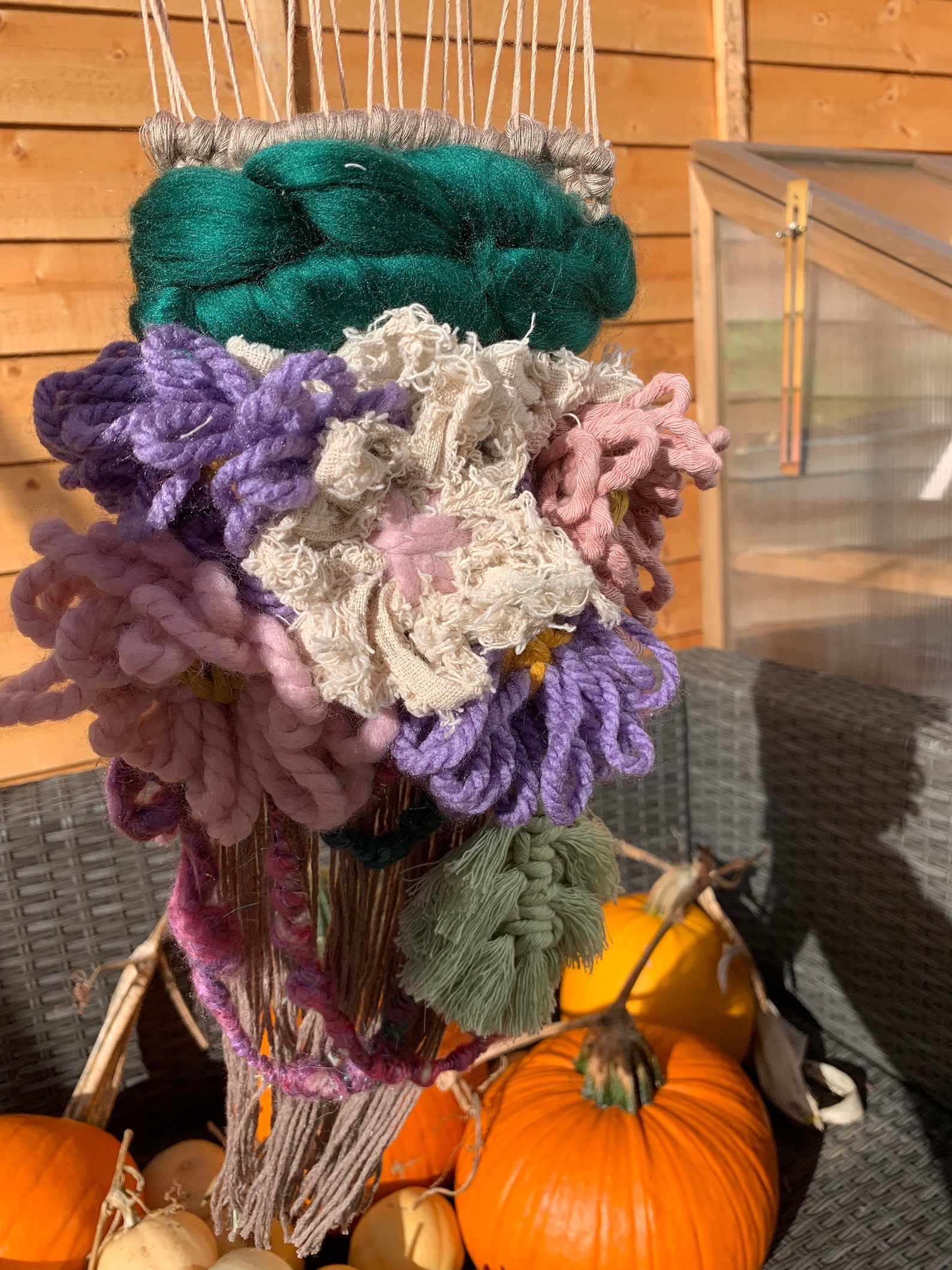 Picture of Floral Woven Wall Hanging, Featuring Woven Flowers and Bamboo Hand Spun ...