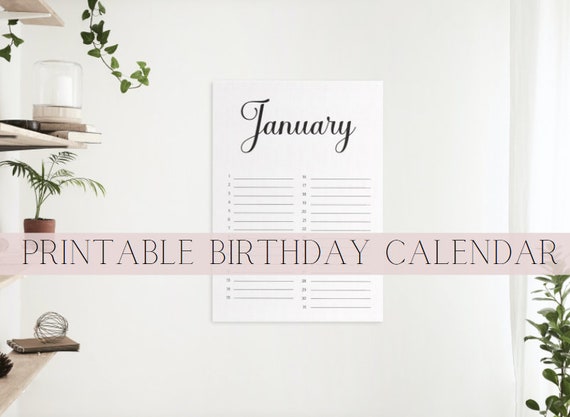PRINTABLE BIRTHDAY CALENDAR Print Your Own Calendar | Etsy