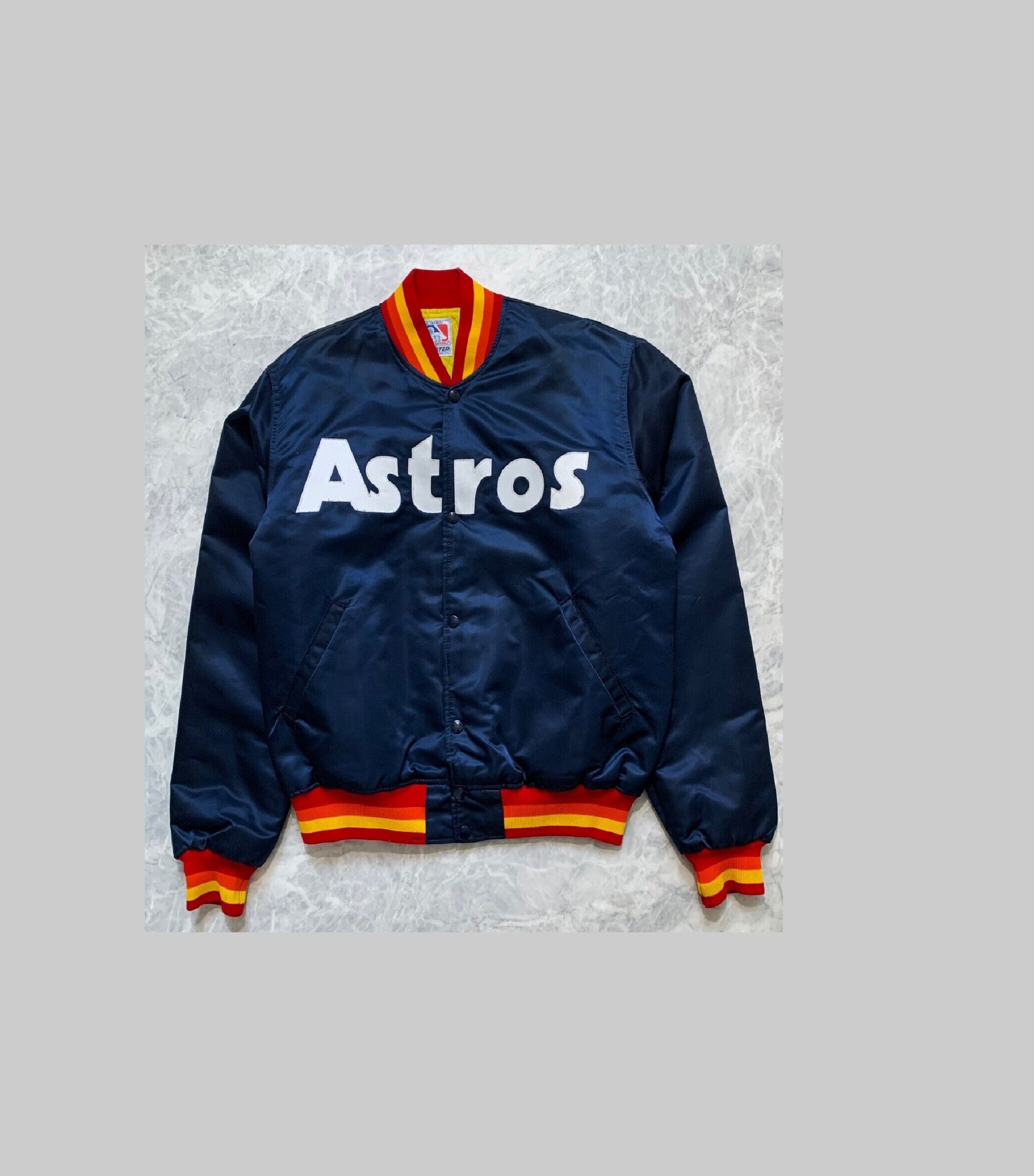Vintage Houston Astros Navy Rainbow Satin Jacket Extra Small