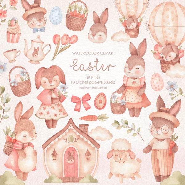 OSTERN MIT LIEBE - Aquarell Clipart, Dekorkunst, druckbare Kunst, Tapeten, Aufkleber, Kuchen, Geburtstage, Babypartys, Geschenke, Illustrationen.