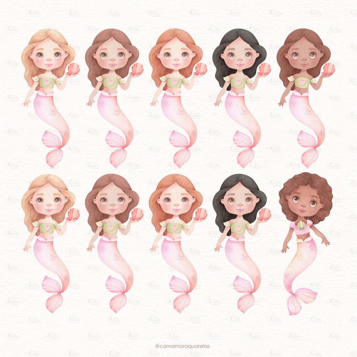 Mermaids Watercolor Clipart Decor Art Printable Art - Etsy