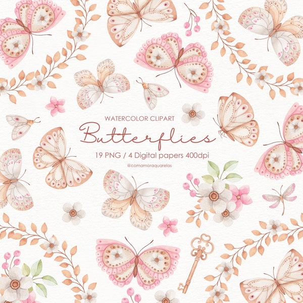 Butterflies - Watercolor clipart, decor art, printable art, wallpaper, stickers, cakes, birthdays, baby parties, gifts, illustrations.