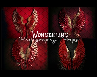 GOLD & RED VALENTINE Angel Wings - Pack I- Digital Photography Backdrop - Jpeg Files