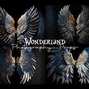 BLUE & GOLD Angel Wings - Collection I - Digital Photography Backdrop - Jpeg Files