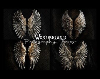 GOLD & BLACK Angel Wings - Pack II - Digital Photography Backdrop - Jpeg Files