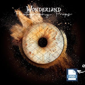 May include: An artistic eye illustration with a detailed iris in shades of beige and brown, set against a black background. The image includes the text "Wonderland Photography Props" and a PSD file icon.