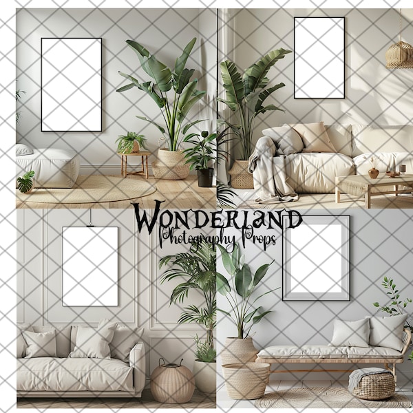 MOCK UP PNG Wall Art Vegetal Living Room - Collection I -  Digital Effect For Photography - Png Files