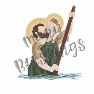 Saint Christopher and the Child Jesus | Catholic Saint Art Print