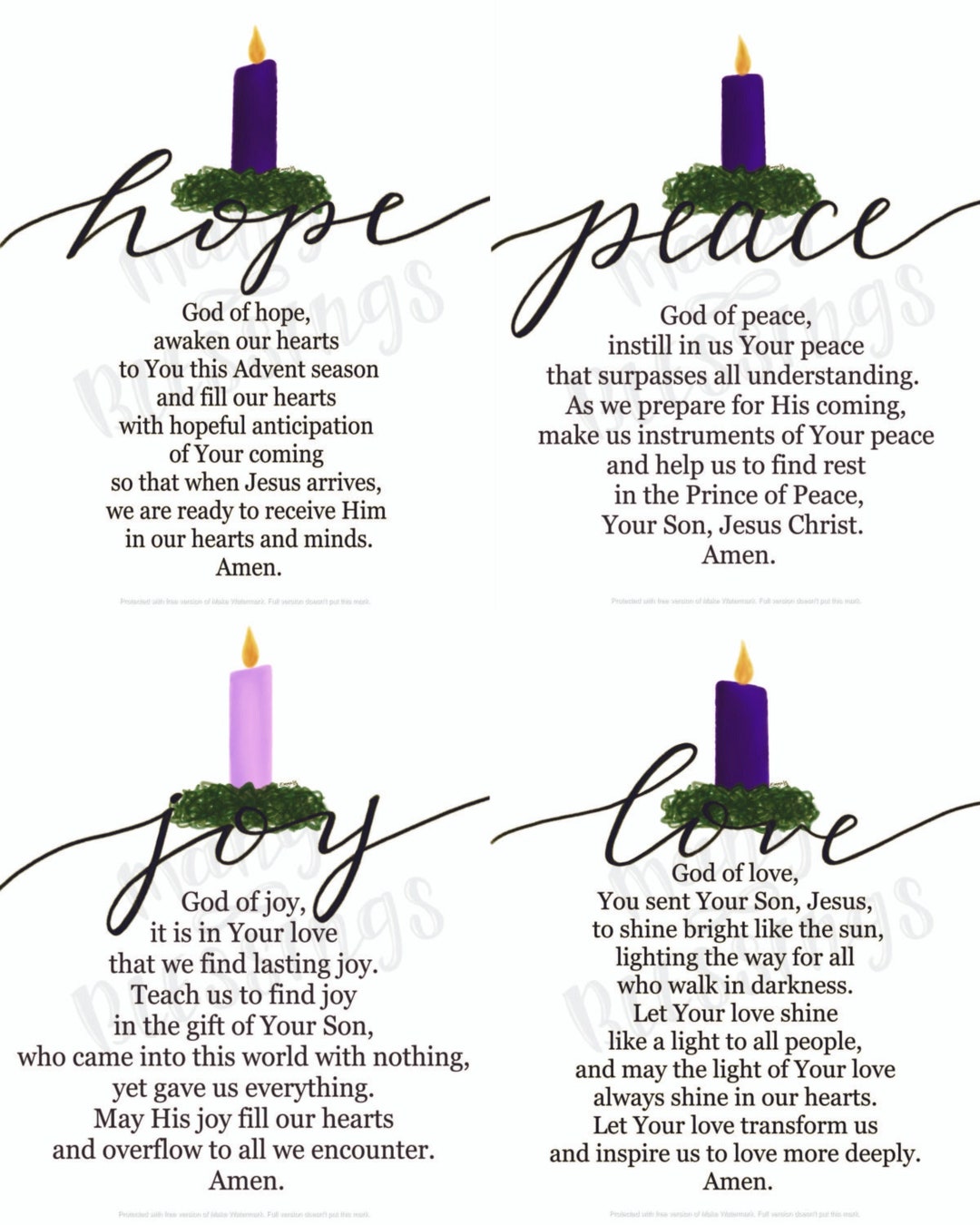 Advent Wreath Prayers Four Print Bundle Catholic Christian Etsy