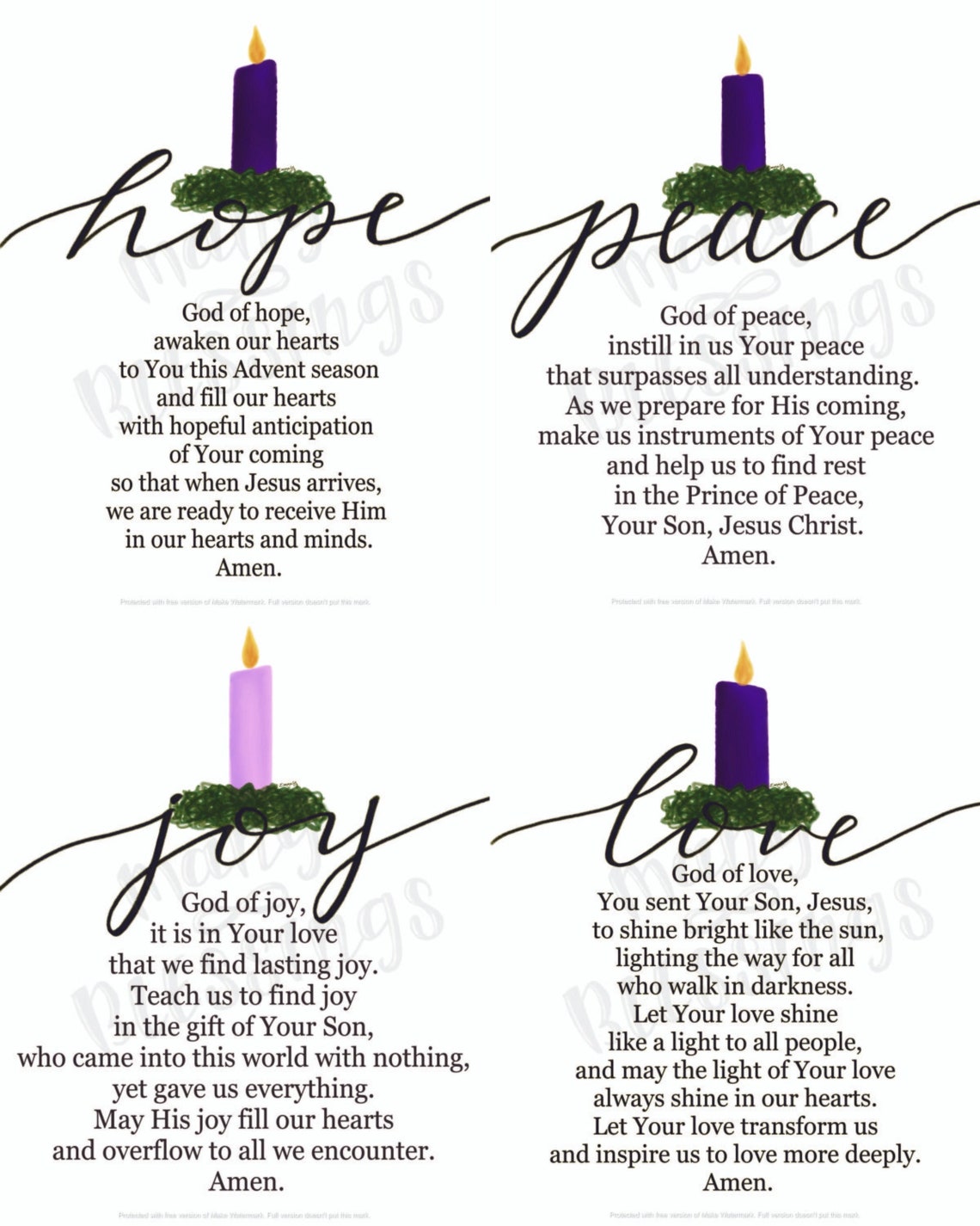 Advent Wreath Prayers Four Print Bundle Catholic Christian Etsy