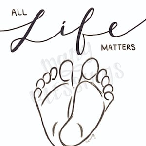 Puede incluir: Ilustración en blanco y negro de dos pies descalzos con el texto "All life matters" escrito encima.